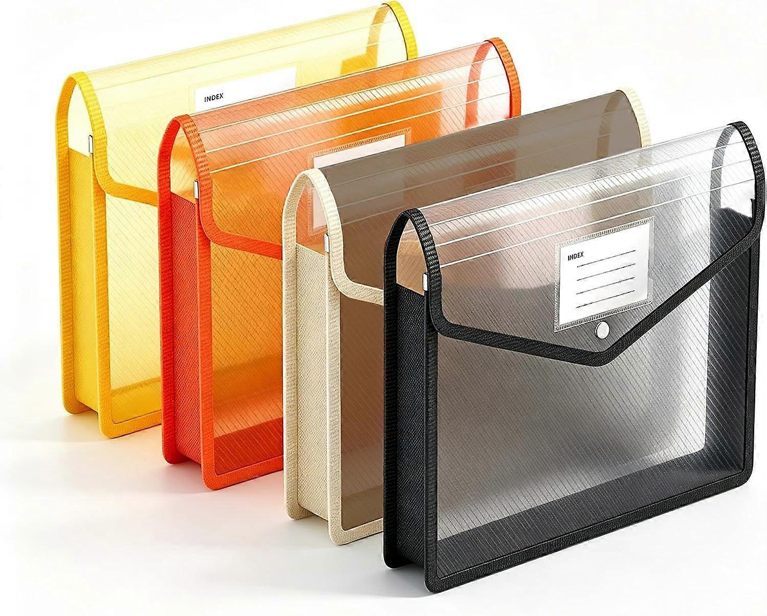 4-Piece A4 Waterproof Transparent Document Holder, Expandable Vertical Document Organizer with Snap Button Labels