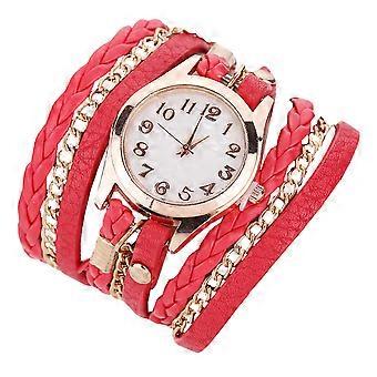 Handmade PU Strap Bracelet Wristwatch for Daily Use Red