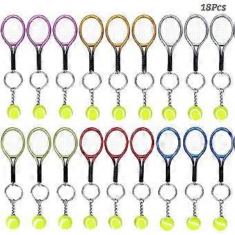18 mini raquettes de tennis - Porte-clés pendentif en métal - SV