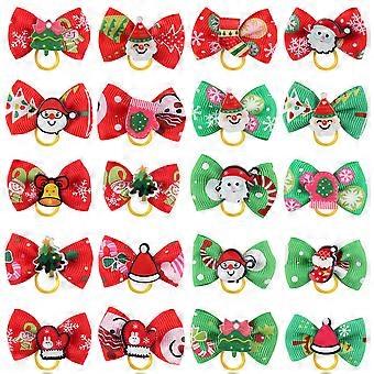 Pet Hair Rings Bowknot Shape Hair Ties for Decoration 20Pcs Christmas Theme