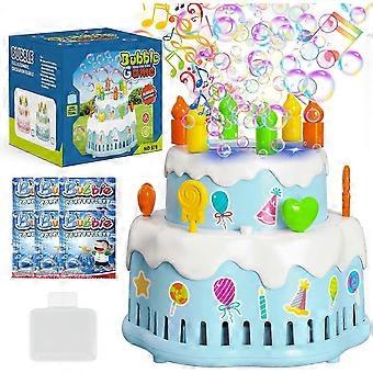 Birthday Cake Bubble Machine, Automatic Bubble Blower for Kids Boys Girls 10000+ Bubbles Per Minute with Lights/Music/Solution, Party Cake Bubble Mak