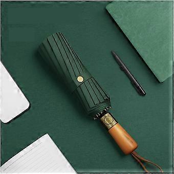 Travel Umbrella Automatic Folding 16Rib Windproof with Solid Wood Handle Compact for Men and Women
