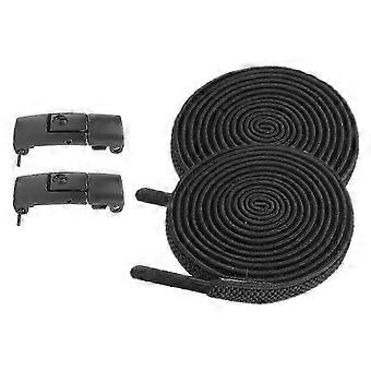 Quick-Release Elastic Flat Shoelaces compatible with Adult Trainers in Pure Black