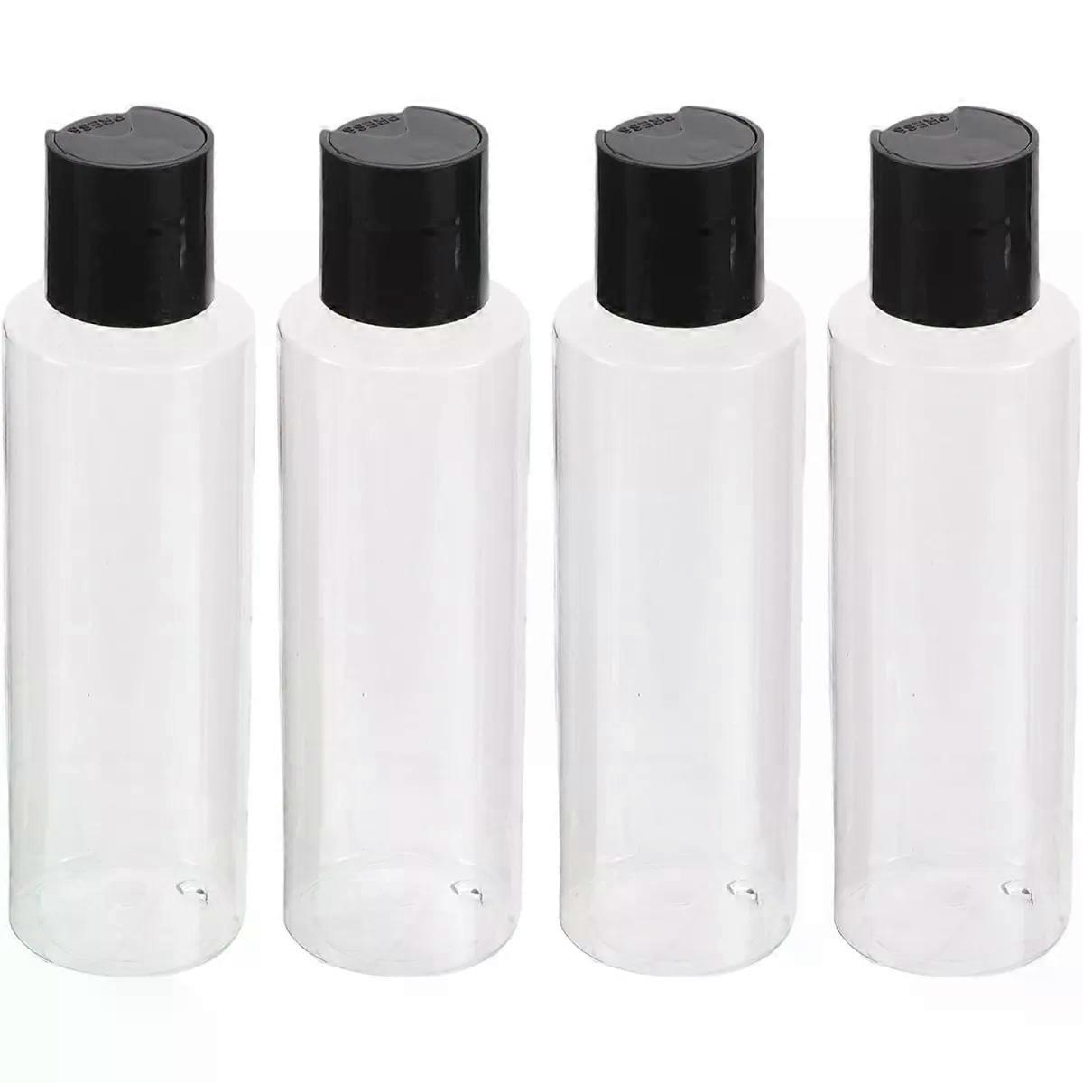 4pcs Clear Plastic Empty Bottles with Black Disc, 7oz