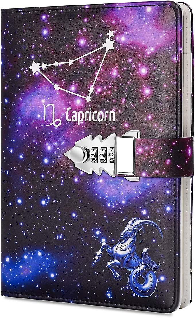 A5 Creative Password Lock Journal Pu Leather Combination Lock Diary Locking Diary Notepad (capricorn)