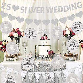 Decorazioni Torta 60° Anniversario Matrimonio - Set 9 Pezzi In Carta Glitterata Argento, Forma Cuore E Numero - Foto 6