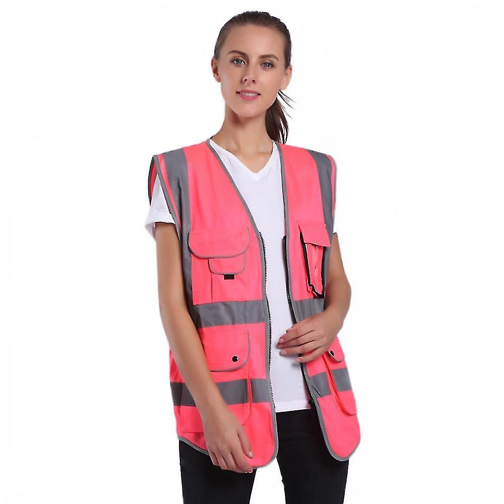 1pc Pink Polyester Vest With Reflective Stripes