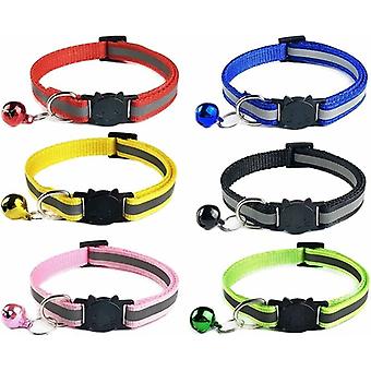 6X Adjustable Reflective Cat Kitten Puppy Anti Strangulation Collar with Bell and Safety Buckle, Fits Most Cats. -