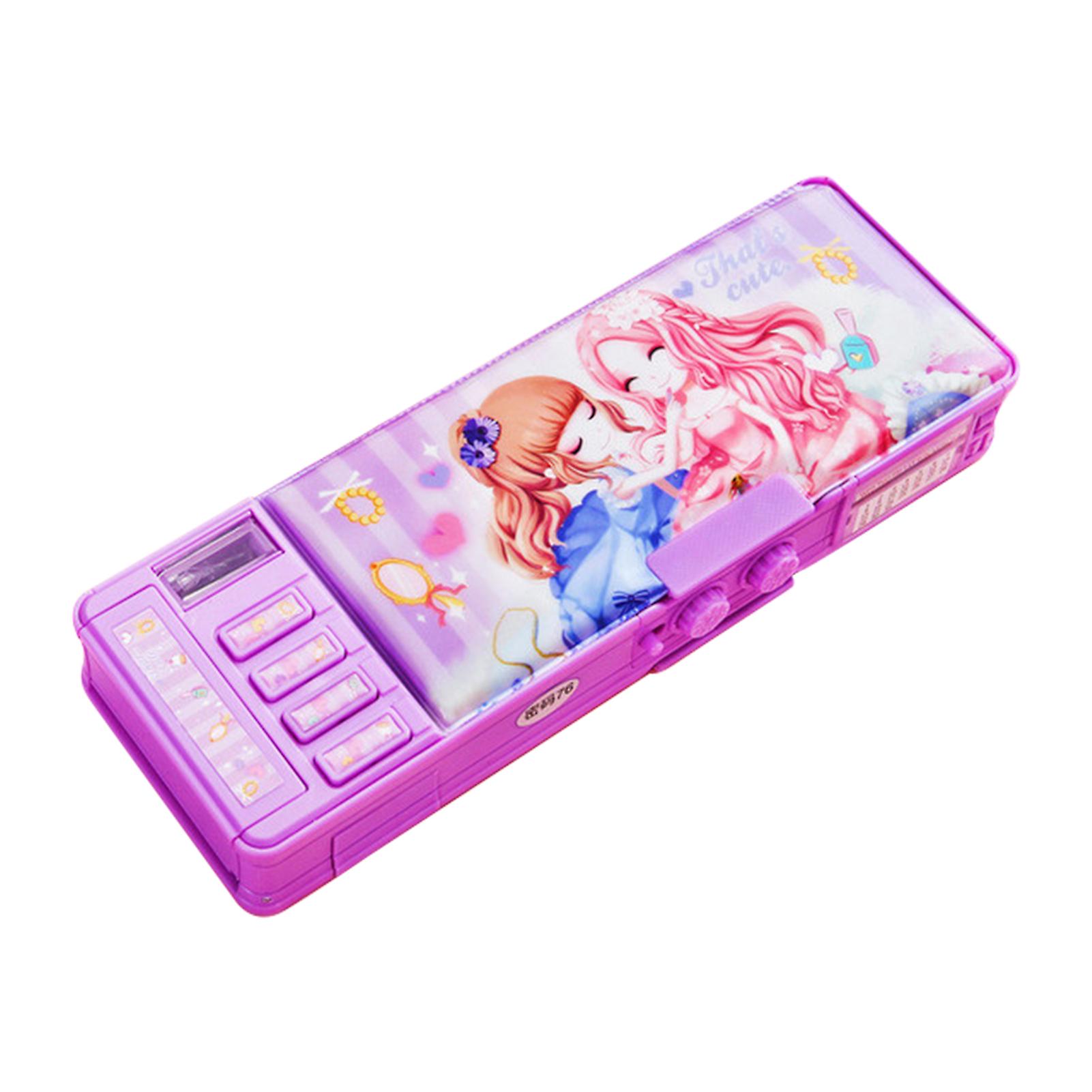Cartoon Pen Box with Sharpener Password Lock Large Capacity Pencil Box for Kids Children