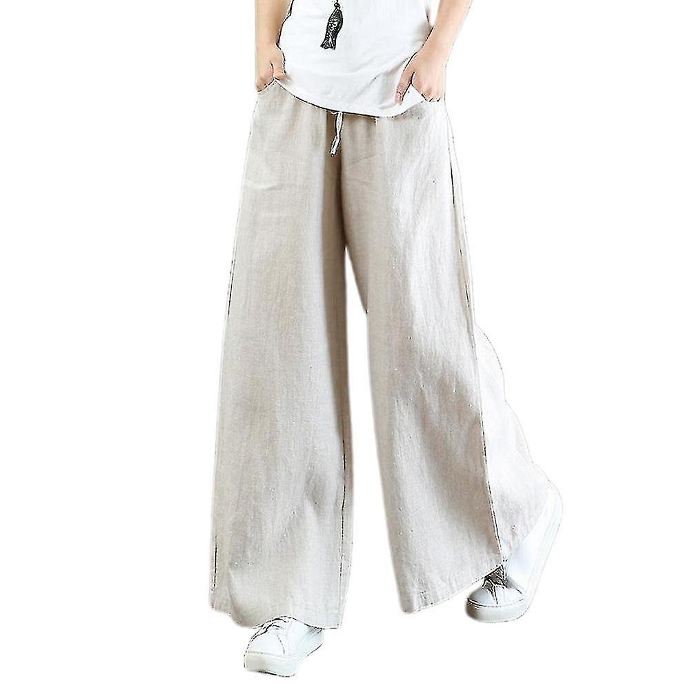 Womens Solid Elastic Waist Long Pants Palazzo Spring Summer Casual Drawstring Loose Wide Leg Trousers With Pockets