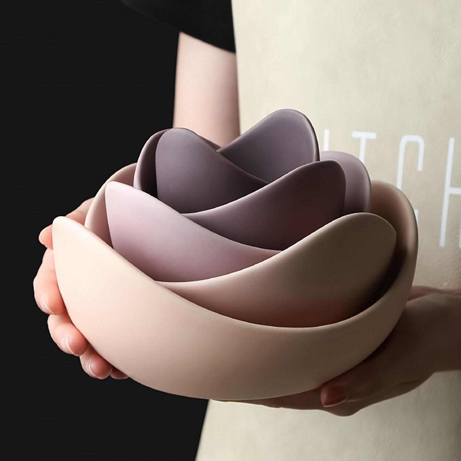 5pcs Lotus Solid Colored Bowl Sets Minimalist Ceramic Bowl Set