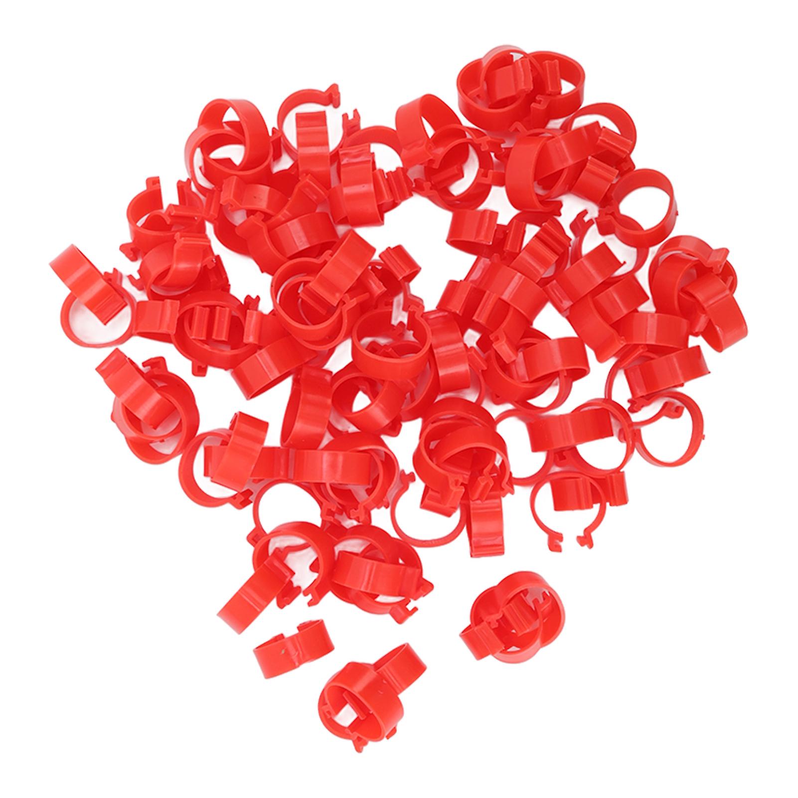 Poultry Buckle Feet Ring 100pcs Poultry Feet Rings PP Plastic Reusable Chicken Duck Goose Leg Bands for Identification Red 18mm/0.7in