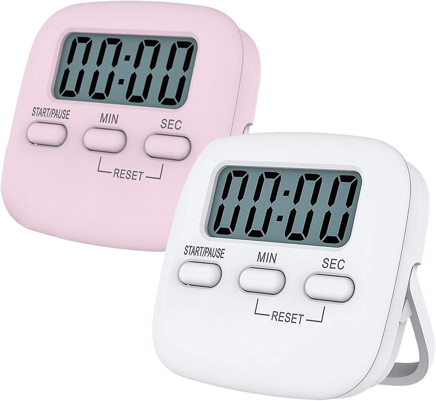 Pack of 2 Short Time Alarm Clocks, Digital Timer with LCD Large Display, Clear Show, Loud Sound Kitchen Alarm Clock, 3 Placement Methods, Magnetic, Co