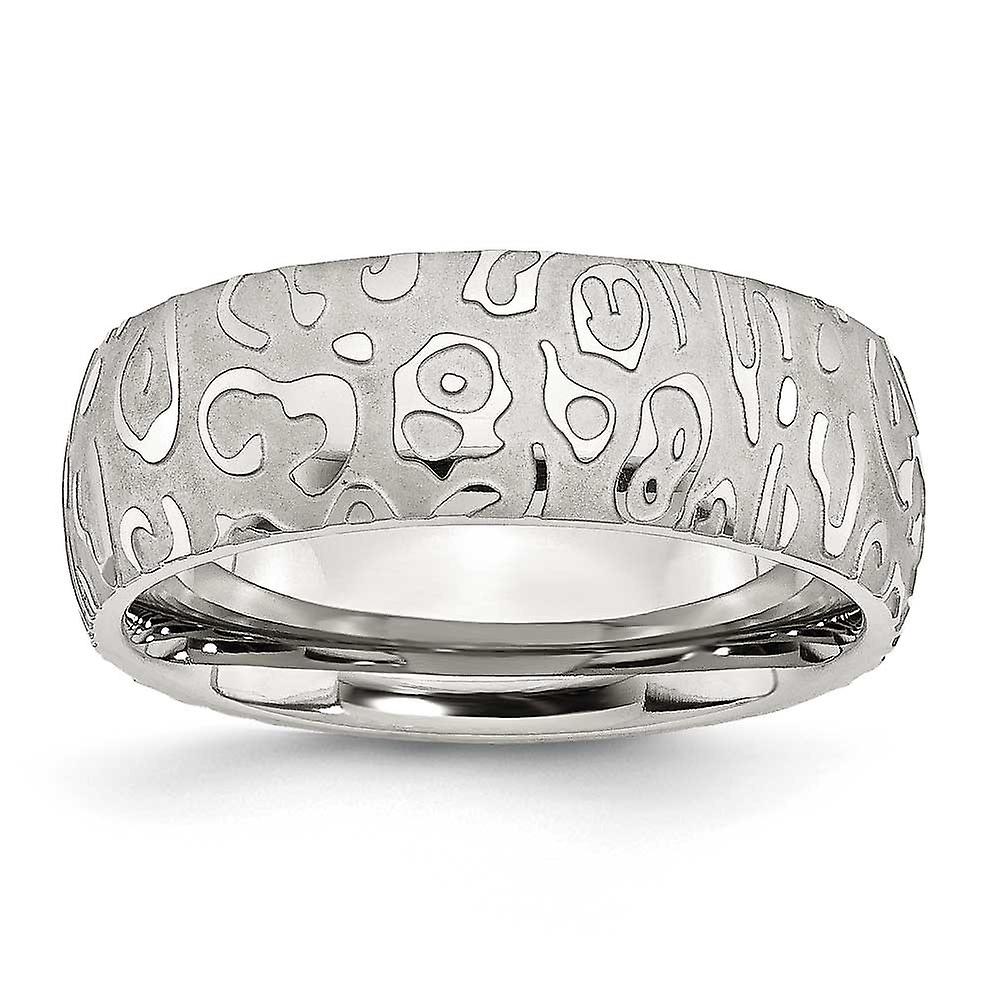 Stainless Steel Brushed Satin and Polished Textured 8mm Band Ring-Band Style-Ring for Women and Men - Ring Size: 7 to 13
