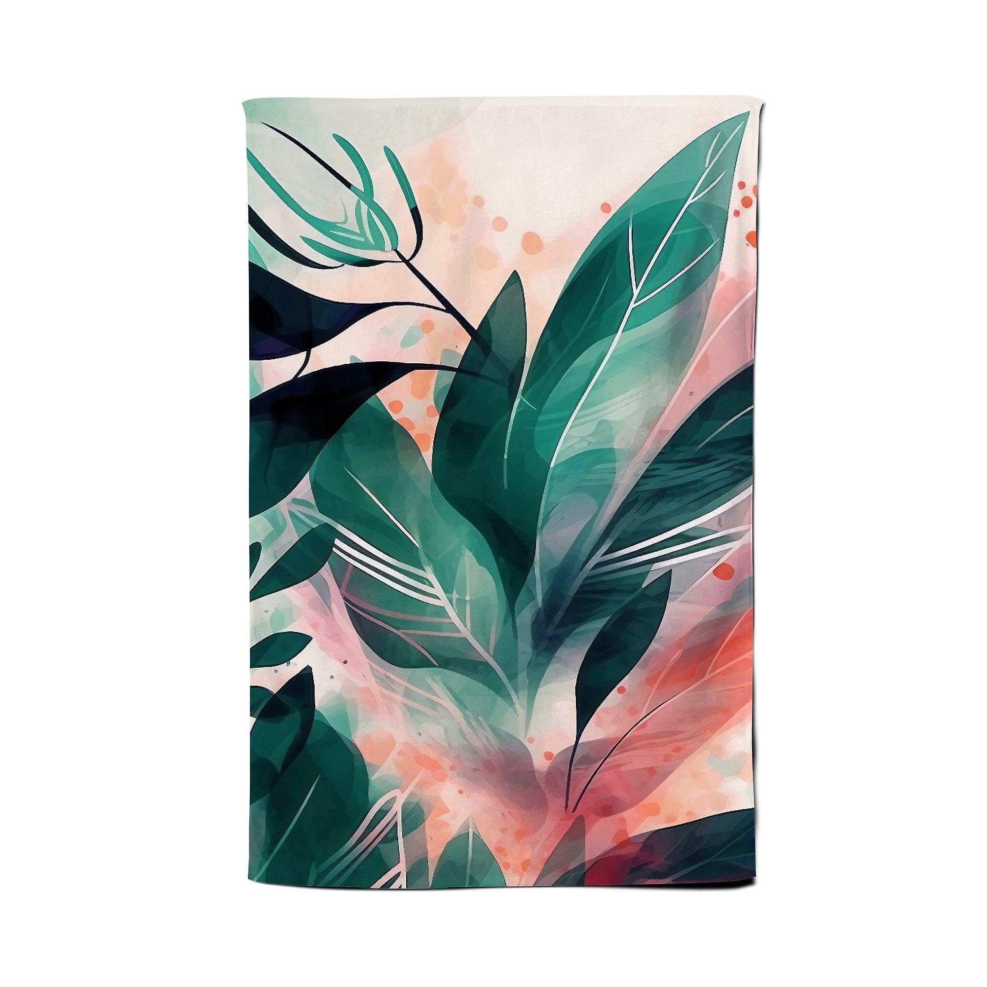 Green Feather Leaves Tropical Tea Towel