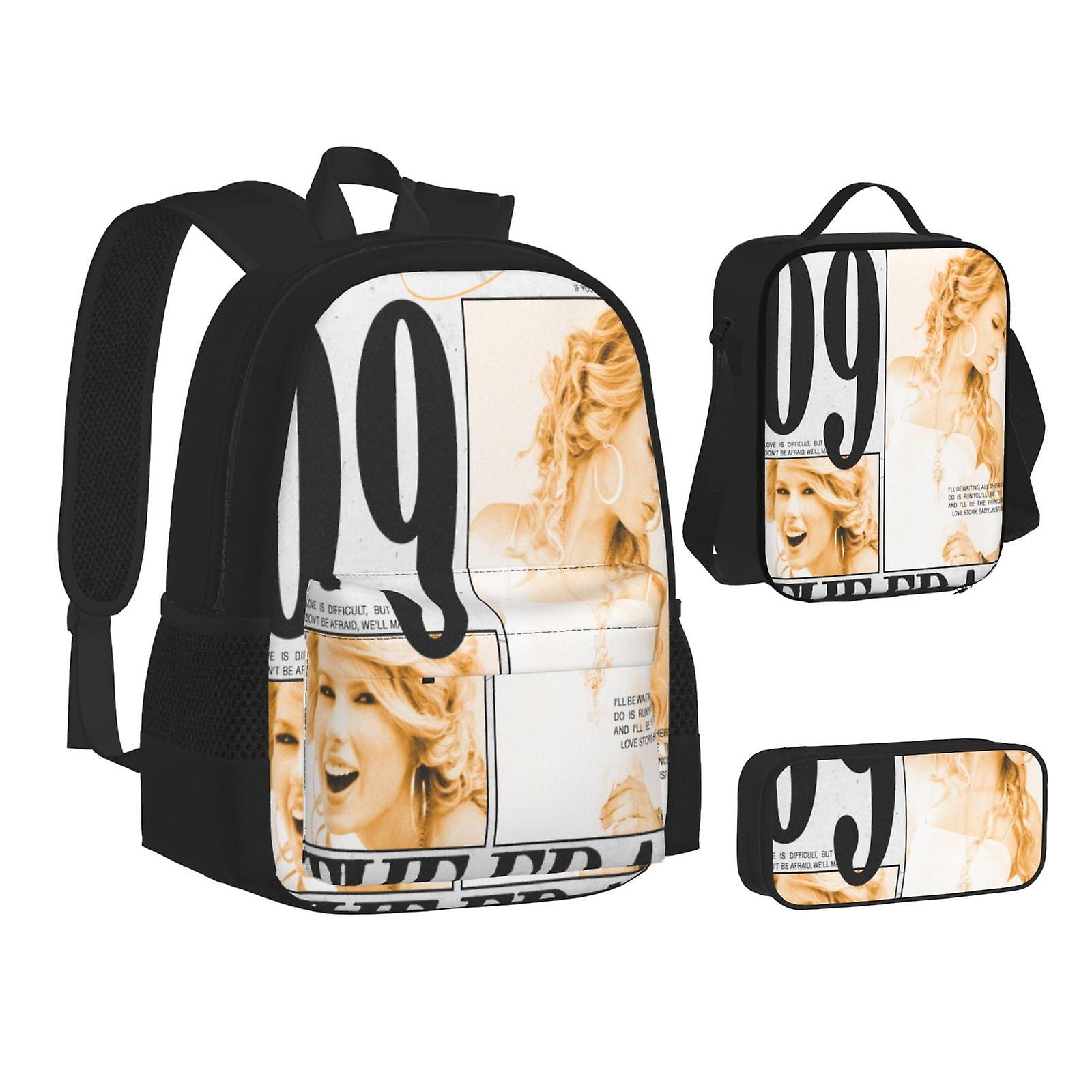 Tay-Lor Sw-Ift Cartoon 3 قطع حقيبة ظهر مدرسية خفيفة الوزن حقيبة كتب مدرسية صندوق غداء حقيبة قلم رصاص حقيبة نهارية كبيرة