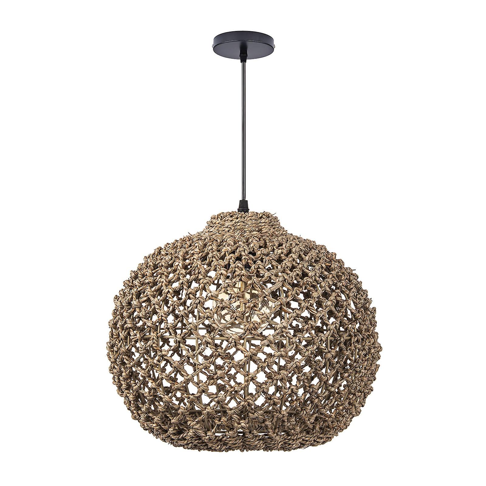 Ceiling Hanging Fixture Natural Seagrass Pendant Lighting Rattan Single Light Weaving Lampshade for Restaurant Bar
