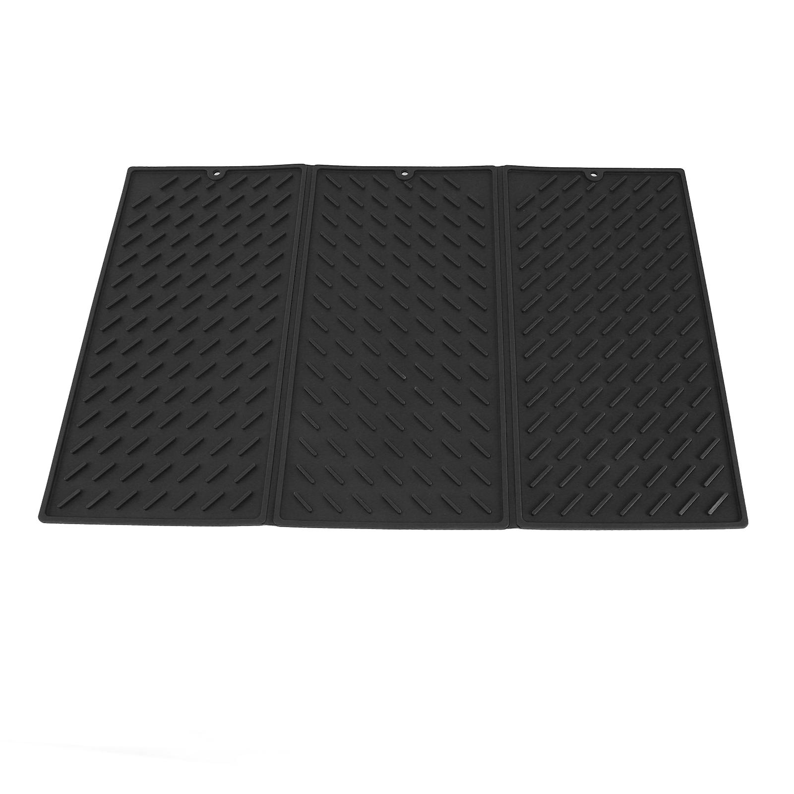 3 Fold Counter Foldable Drying Mat Silicone Fast Drying Waterproof Reusable Drying Kitchen Mat for Kitchen Bathroom Black