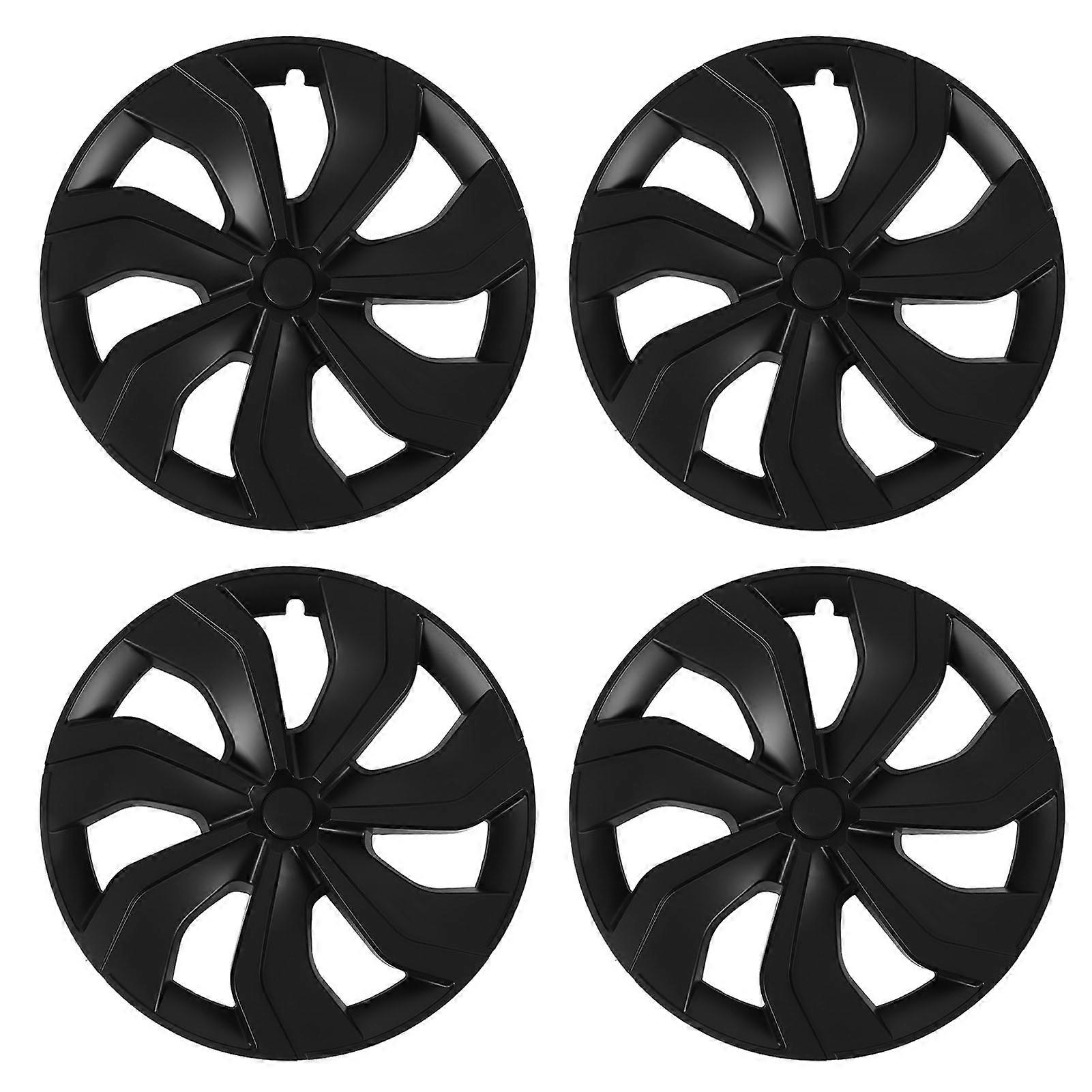 4 Pcs Wheel Hub Cap Matte Black Symmetrical Style 19 Inch Automobile Full Rim Hubcap Replacement For Tesla Model Y 2020 To 2023