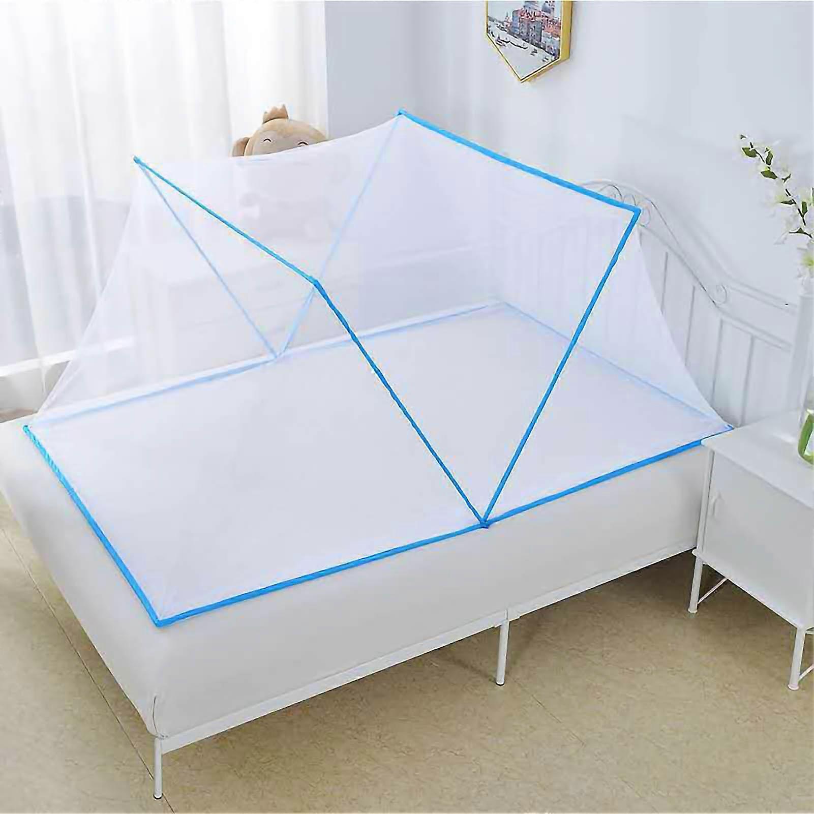 Moustiquaire pliable en fibre de polyester, installation gratuite, pour chambre à coucher, bleu, 125 x 70 cm