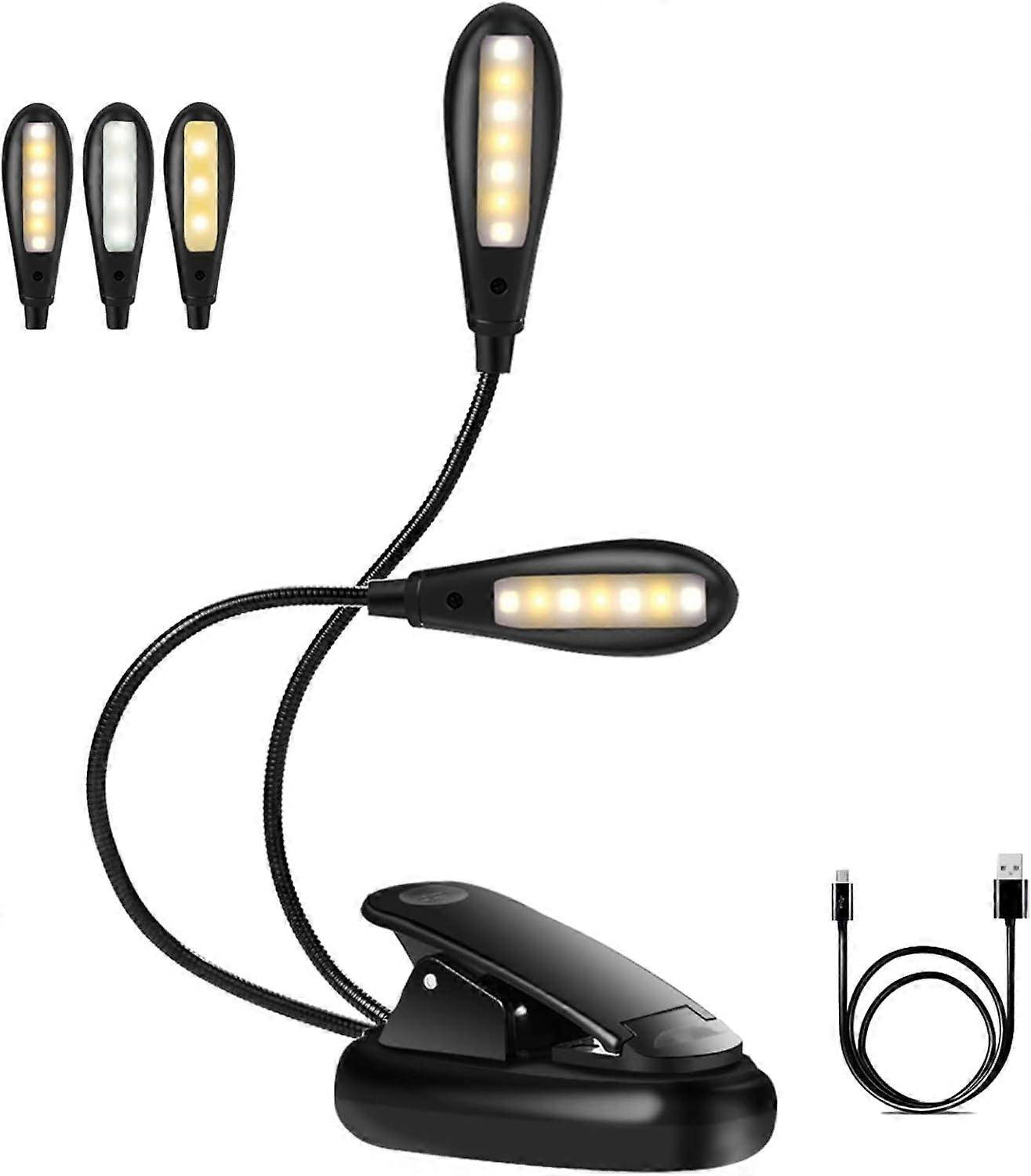 Rechargeable Reading Light, eecoo Reading Light Lamp 14 LEDs 3 Colors 9 Modes Adjustable Brightness, 360Clip-on Lamp Flexible Cordless Portable and F