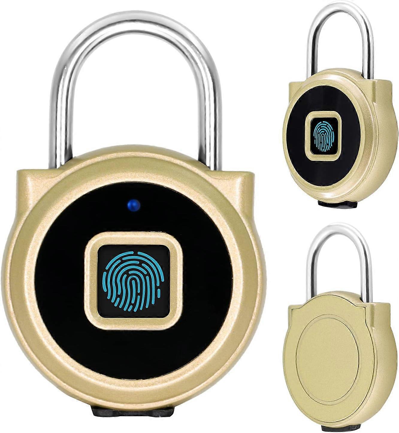 Smart Fingerprint Padlock, Bluetooth Lock, USB Rechargeable, Remote Authorization, Smart Keyless Security Lock (Gold)