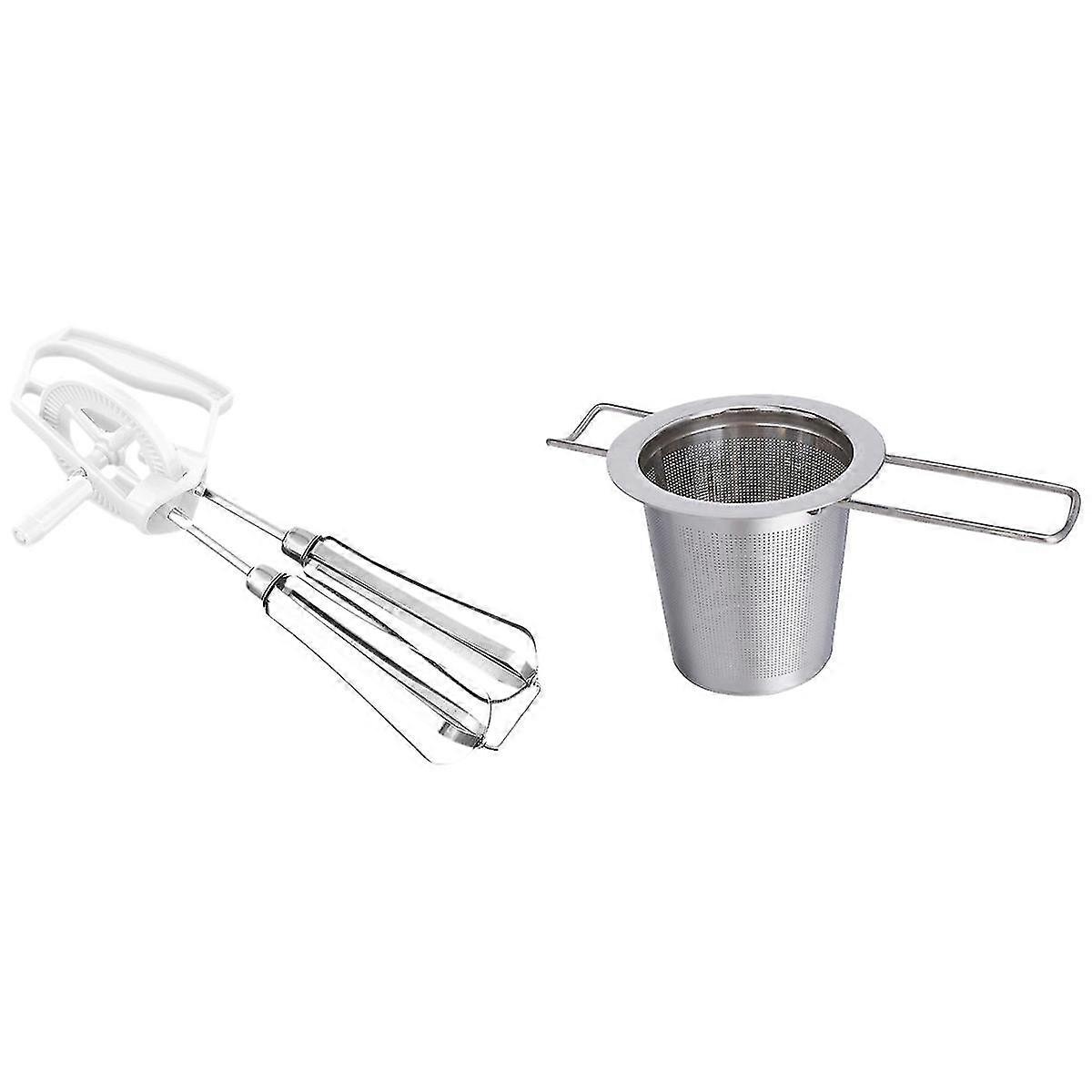 1 Pcs Rotary Manual Hand Whisk Egg Beater Mixer Blender 1 Pcs Tea Infuser Filter Long Handle Fold