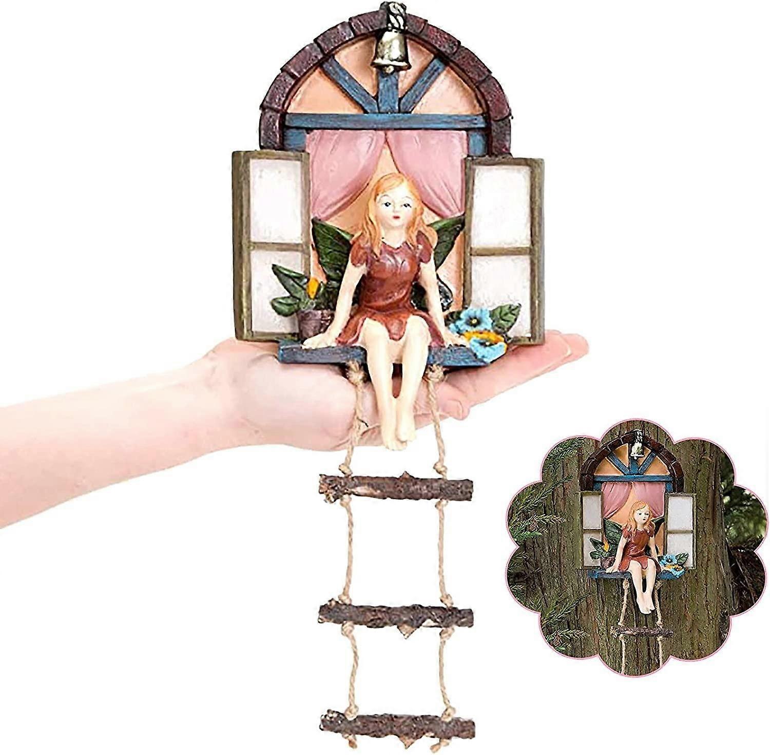 Unique Fairytale Princess Garden Tree Statue Decoration Ideas Wooden Door Crafts for Yard Lawn Porch