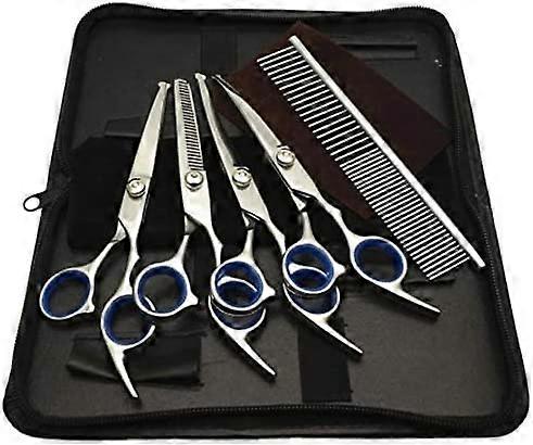 Blue Round Tip Dog Scissors Set - 5 Pack with Thinning Shears for Grooming