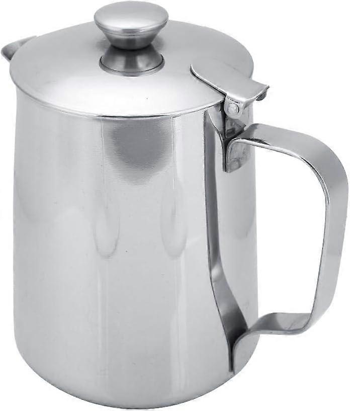 إبريق فنجان حليب من الفولاذ المقاوم للصدأ مع غطاء لاتيه مطبخ مكتب فن القهوة مع غطاء