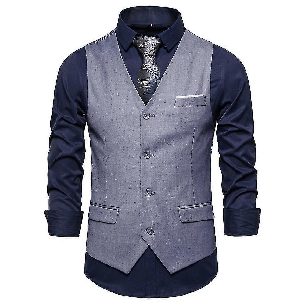 Ανδρικό απλό αμάνικο κουμπί V-neck κάτω από το γιλέκο blazer με το γιλέκο τσεπών