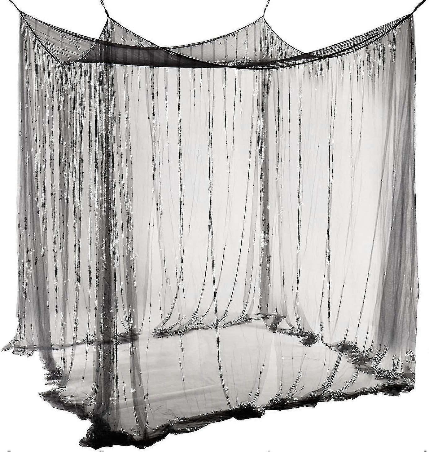 Double Mosquito Net Black 4 Poster Bed Canopy Decorative Princess Square Mosquito Net Large For Indoor Bedroom And Camping 74h X 82l X 94w Inches, Ssx
