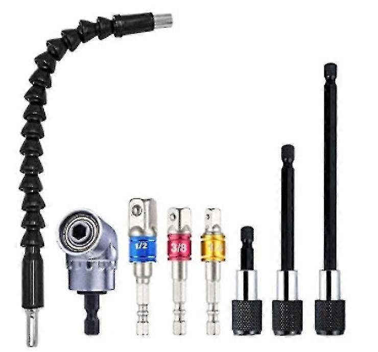 8pcs Flexible Drill Bit Socket Tool, Bendable Drill Bit Extension, 3pcs Drill Bit Holder, 1/4 3/8 1/2" Universal Socket Adapter Set