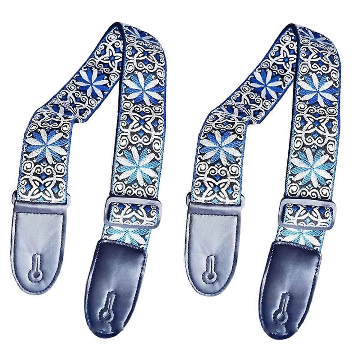 Blå Vit Mönster Mode Tryckt Akustisk Elgitarr Rem Breddad Akustisk Gitarr Rem Uni