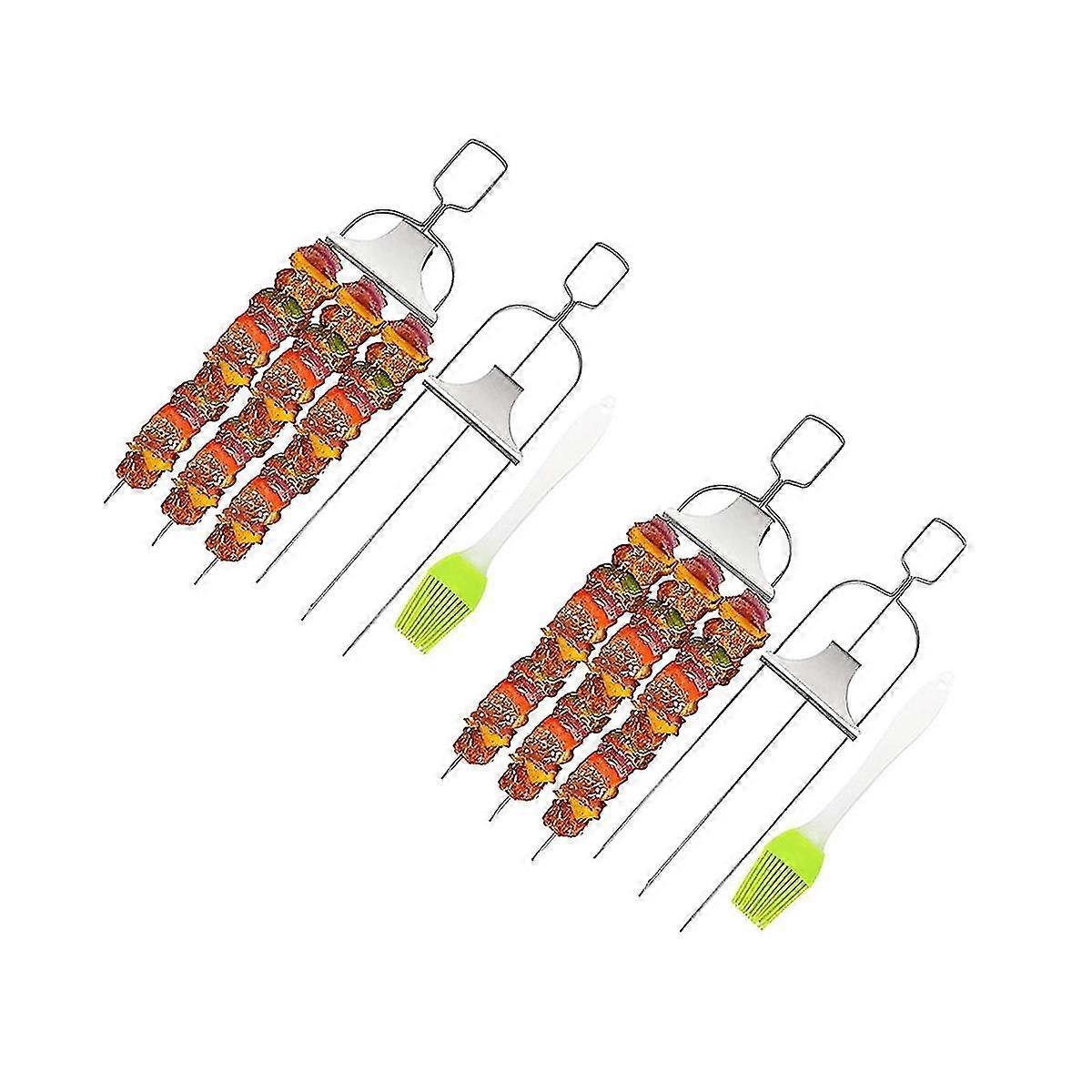 Barbeque Skewers, 3- Flat Long Metal Skewers For Bbq, Reusable Sticks For Barbecue, Outdoor