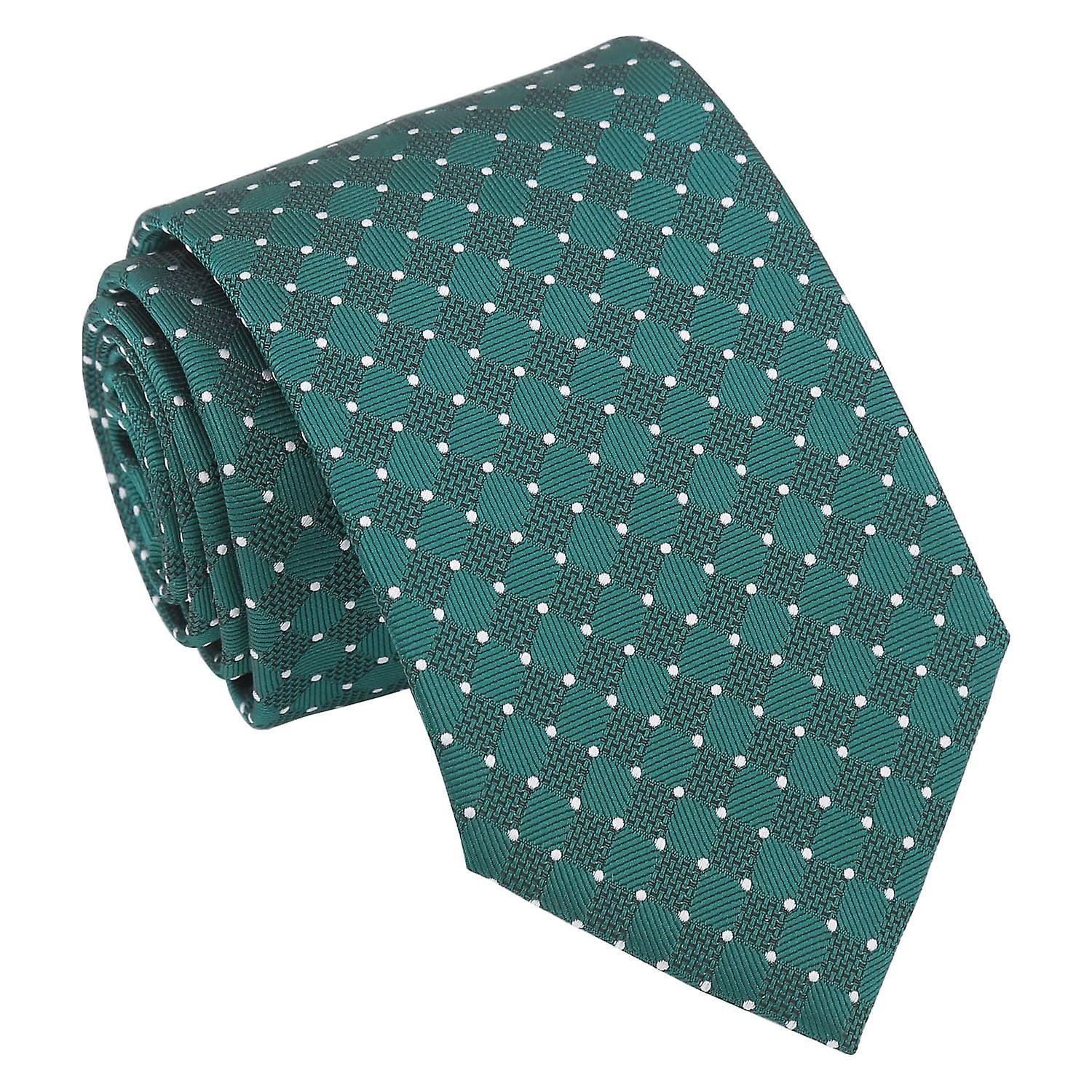 Teal and White Geometric Pin Dot Tie