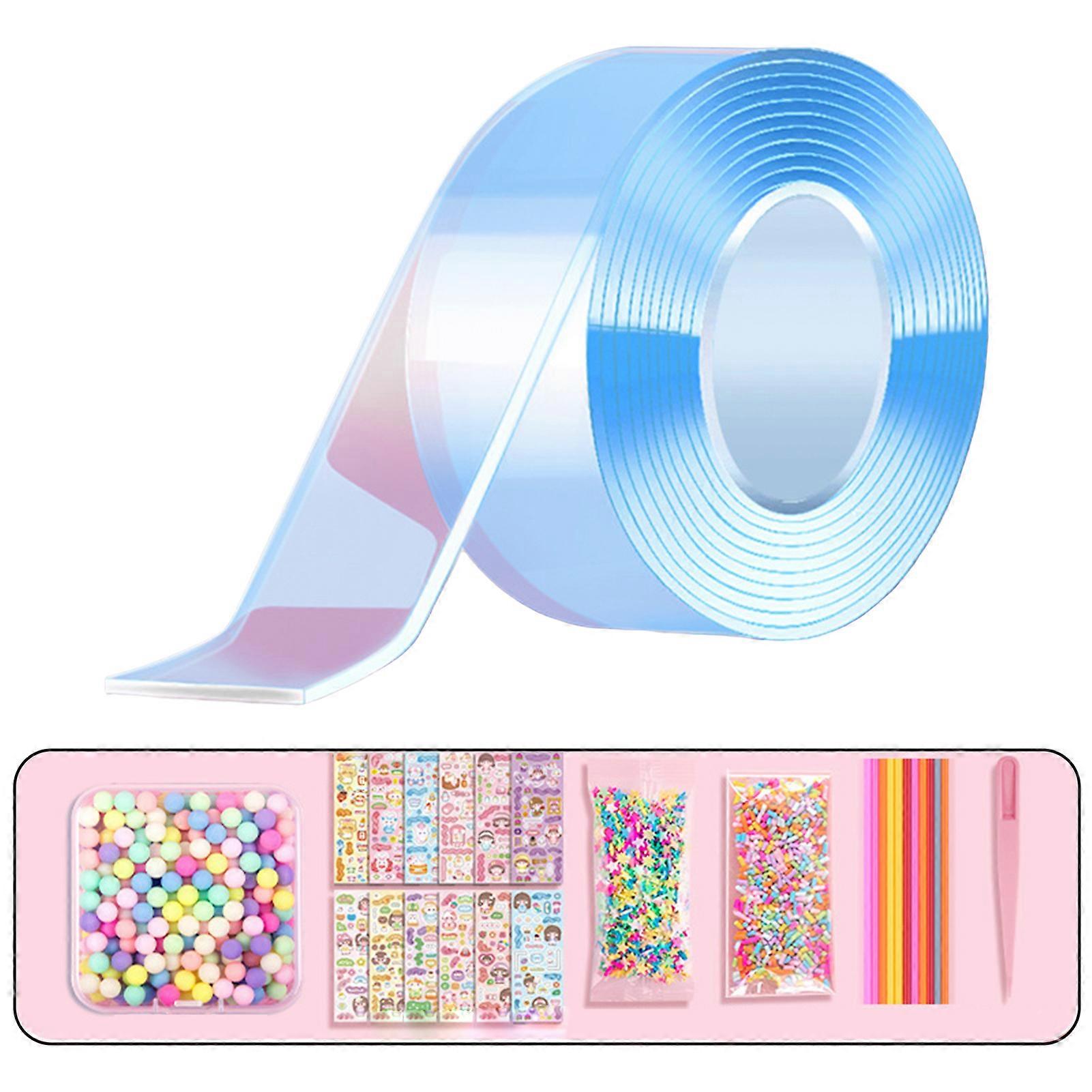 Nano Tape Blowing Bubble Toys Kit Squeeze Toys Multipurpose Nano Tape with Straws Beads for Adult Kids Party Favors Gifts