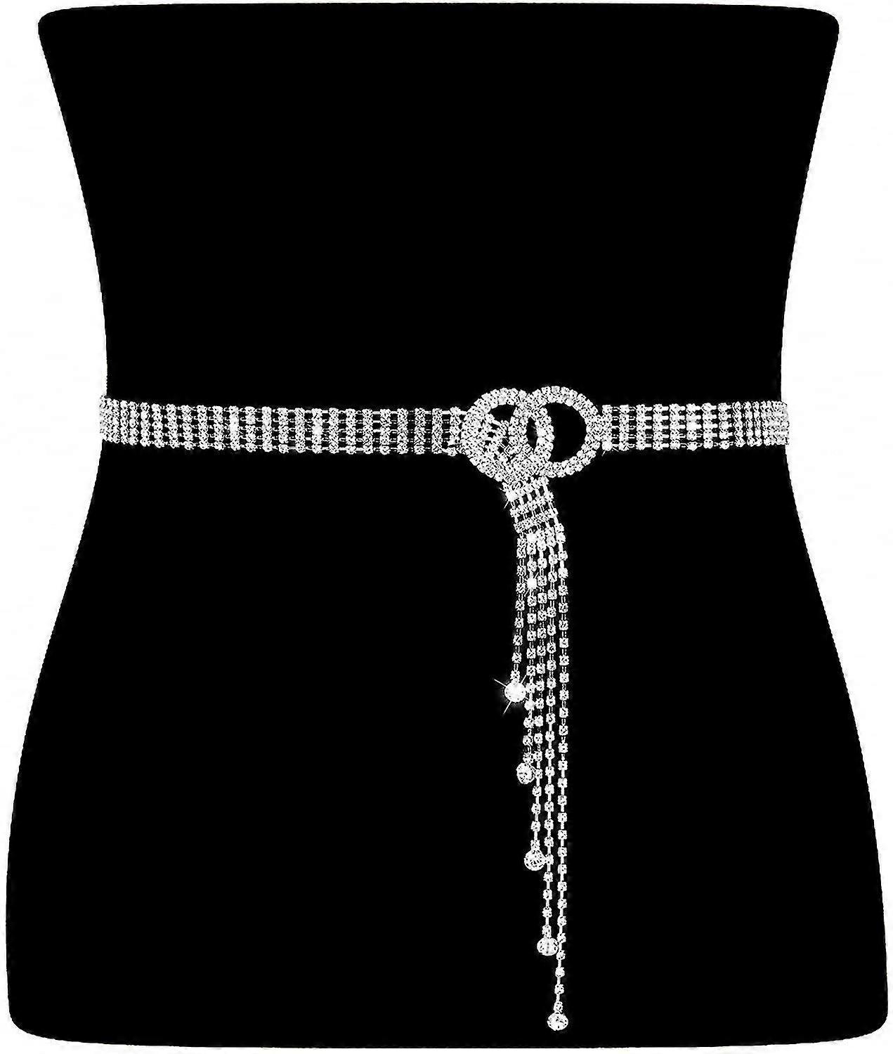 Ladies Rhinestone Belt Silver Shiny Diamond Fashion Crystal Ladies