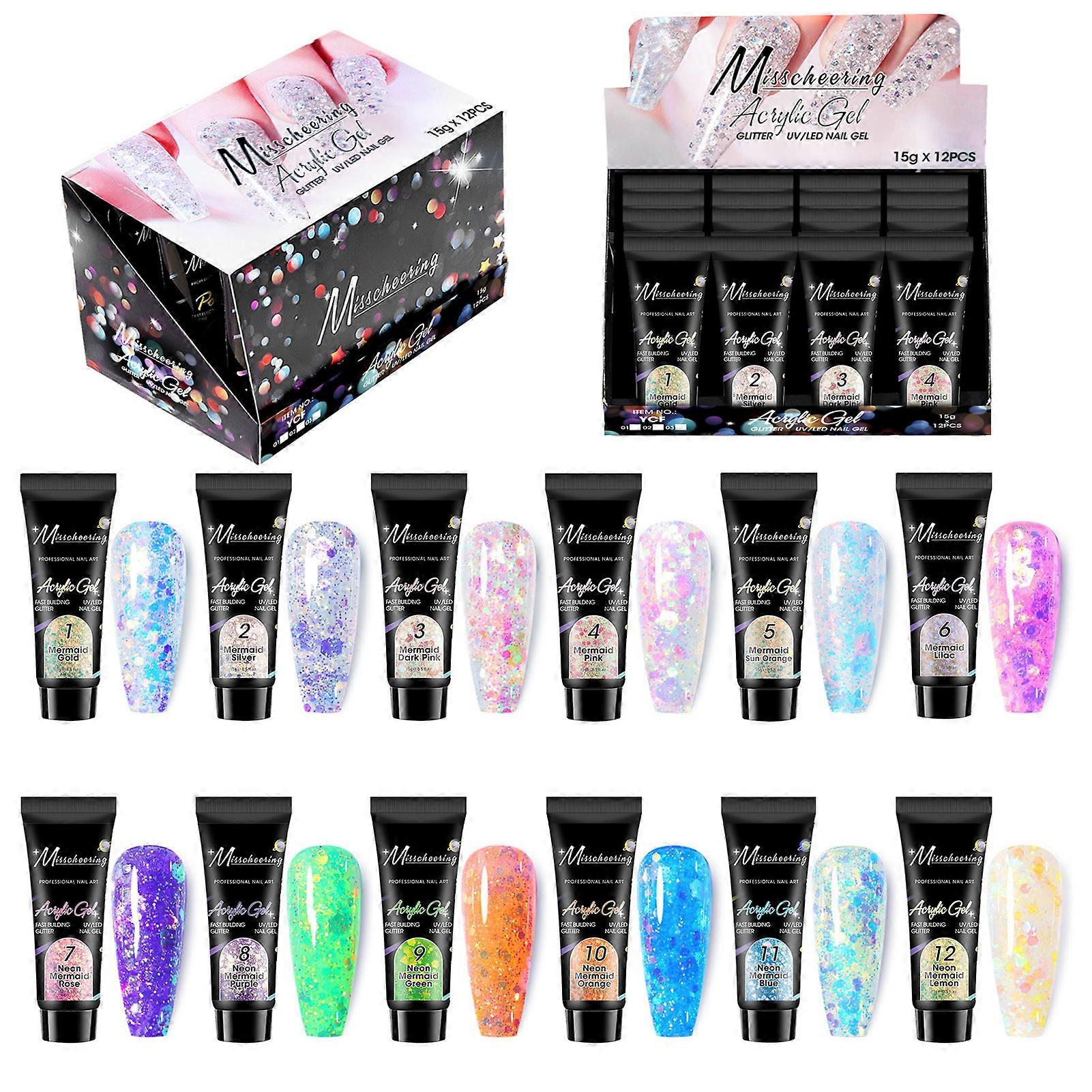 12 Colors Nails Extension Gel Professional DIY Nail Art Accessories Quick Dry Crystals Nail Extension Glue