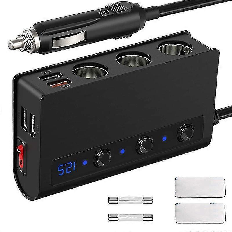 12v/24v Quick Charge 3.0 Cigarette Lighter Splitter 3-socket 180w On-off Auto