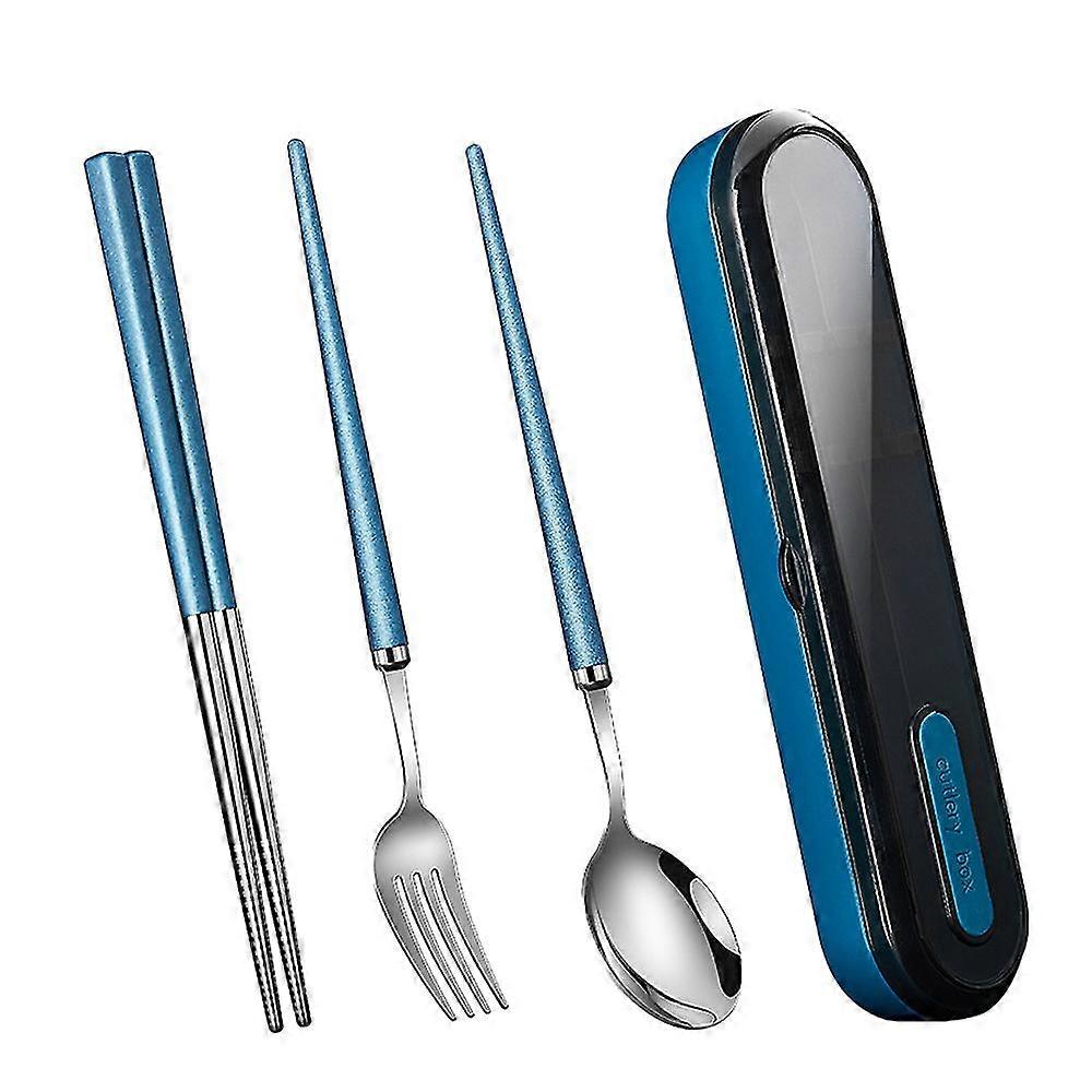 Reusable Stainless Steel Travel Cutlery, Utensils Set With Case, Portable Silverware Lunch Box For Camping And Office,blue