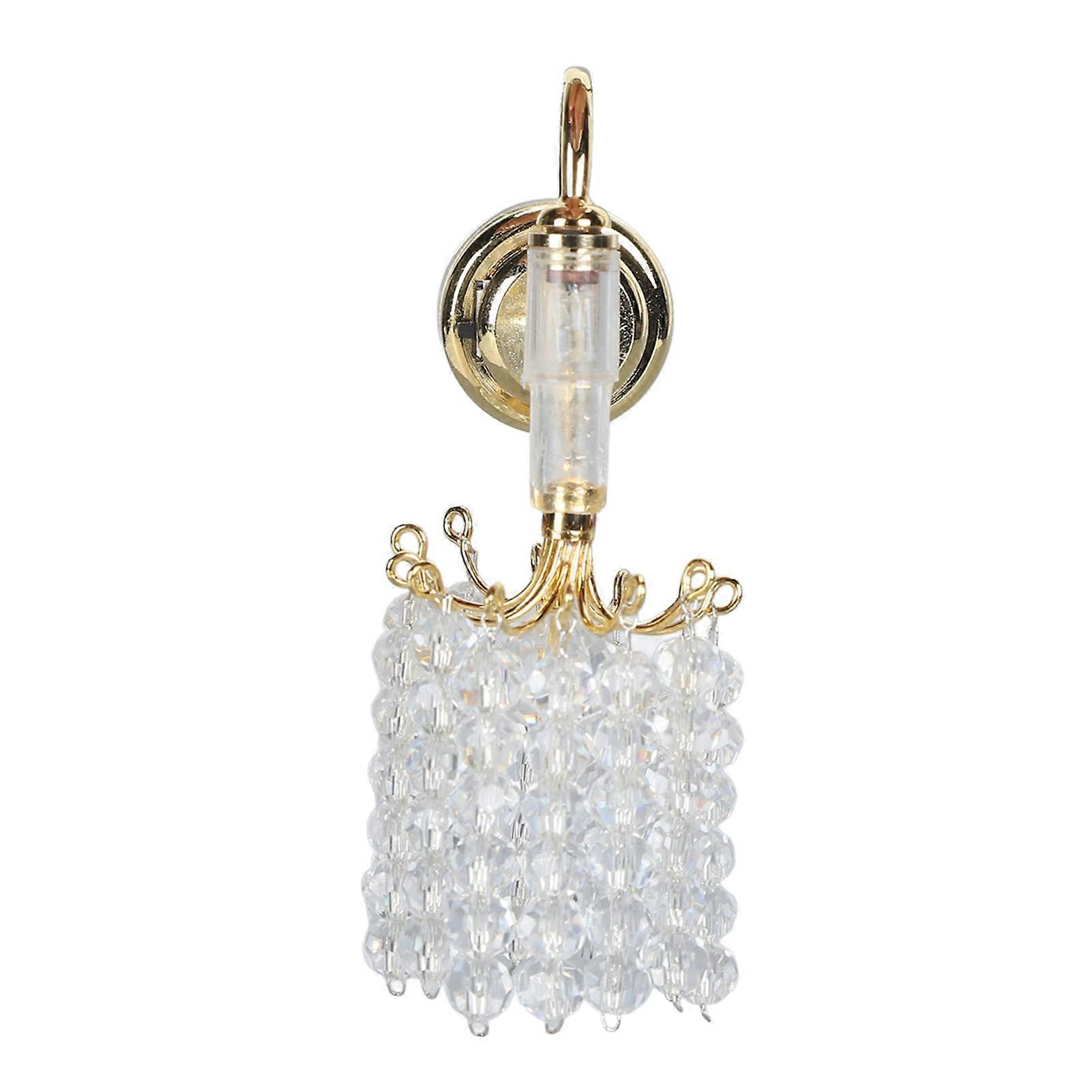 1:12 Scale Dollhouse Lamp Bead Decoration Wall Lamp 130mAh Battery Powered Miniature Furniture Light Gold