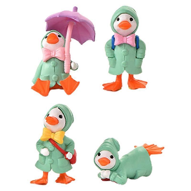 4Pcs/Set Animated Ducks Figurines Cartoon Plastic Exquisite Decorative Ducks Statue for Kids KAESI