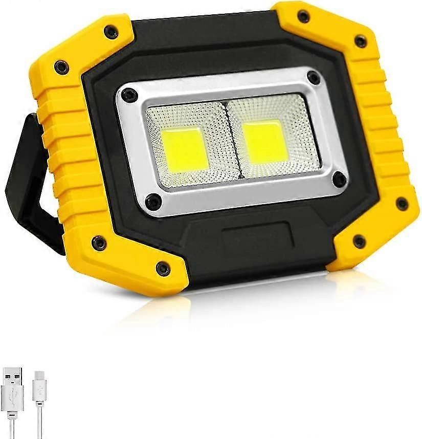 30w Led Work Light, 2 Cob Rechargeable Flood Light, Portable 1500lm Job Site Lighting, Waterproof, 3 Lighting Modes For Outdoor Camping, Hiking, Emerg