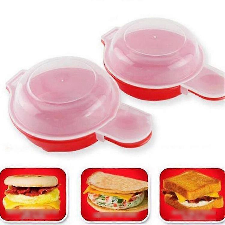 2 Pack Microwave Egg Cooker 1 Minute Hamburger Omelette Kitchen Tool (Red & Clear)