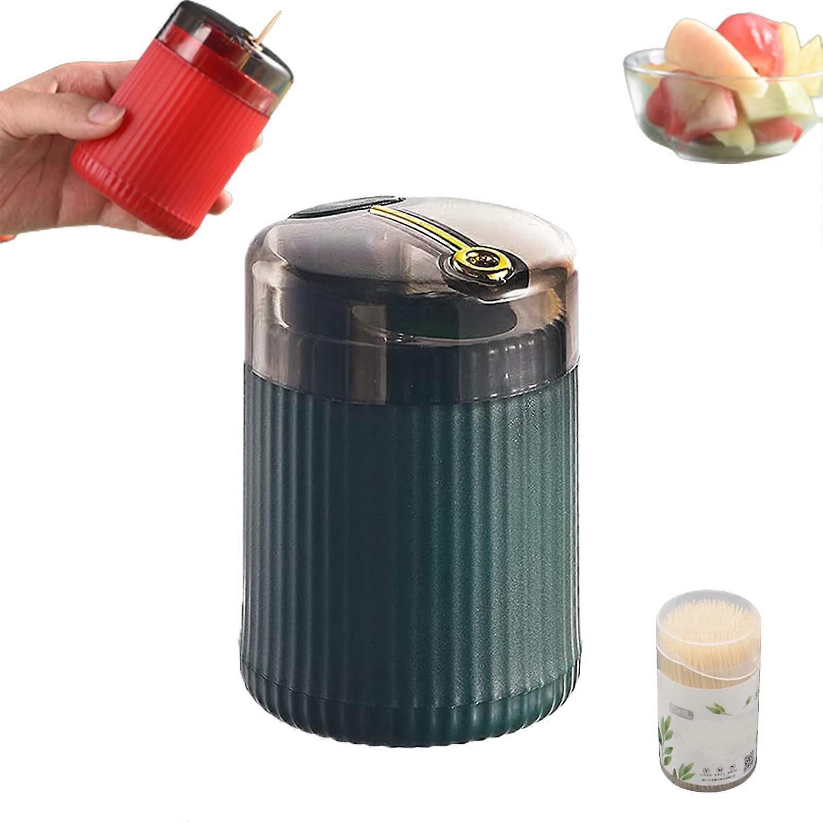 Pop-Up Automatic Toothpick Dispenser, Toothpick Holder Dispenser, Type Toothpick Storage Box Toothpick Canister,Green