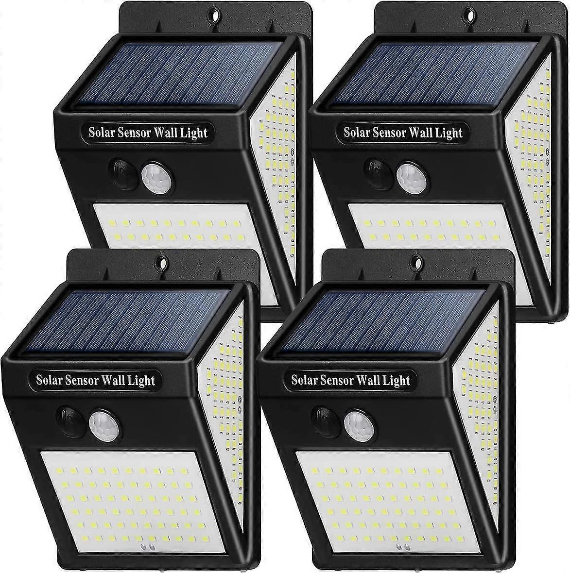 solar lights outdoor,[4 pack 144 leds] waterproof motion sensor,3 modes led spotlight[energy class a+]