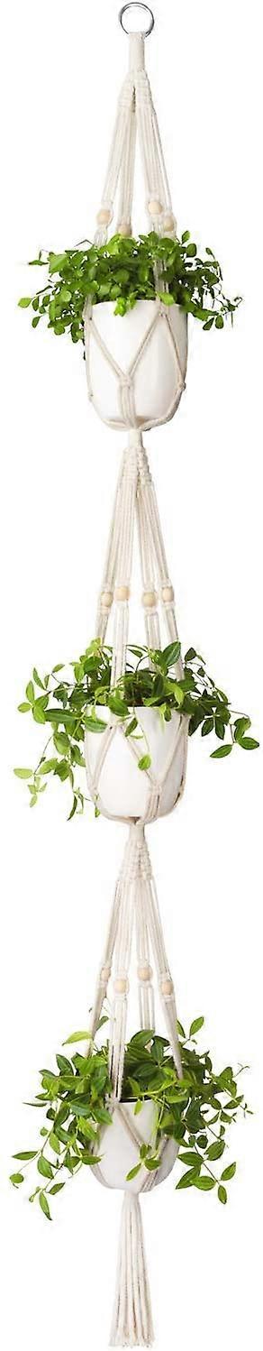 Makramee-kasviripustin, 3-kerroksinen, sisä- ja ulkokäyttöön, riippuva kasvikori, puuvillaköysi, helmillä, 177 cm