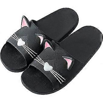 Women's Flat Bottomed Cat Pattern Wide Bottomed Sandals Beach Sandals Indoor And Outdoor Sandals Women's Sexy Sandals Women's Slippersblack