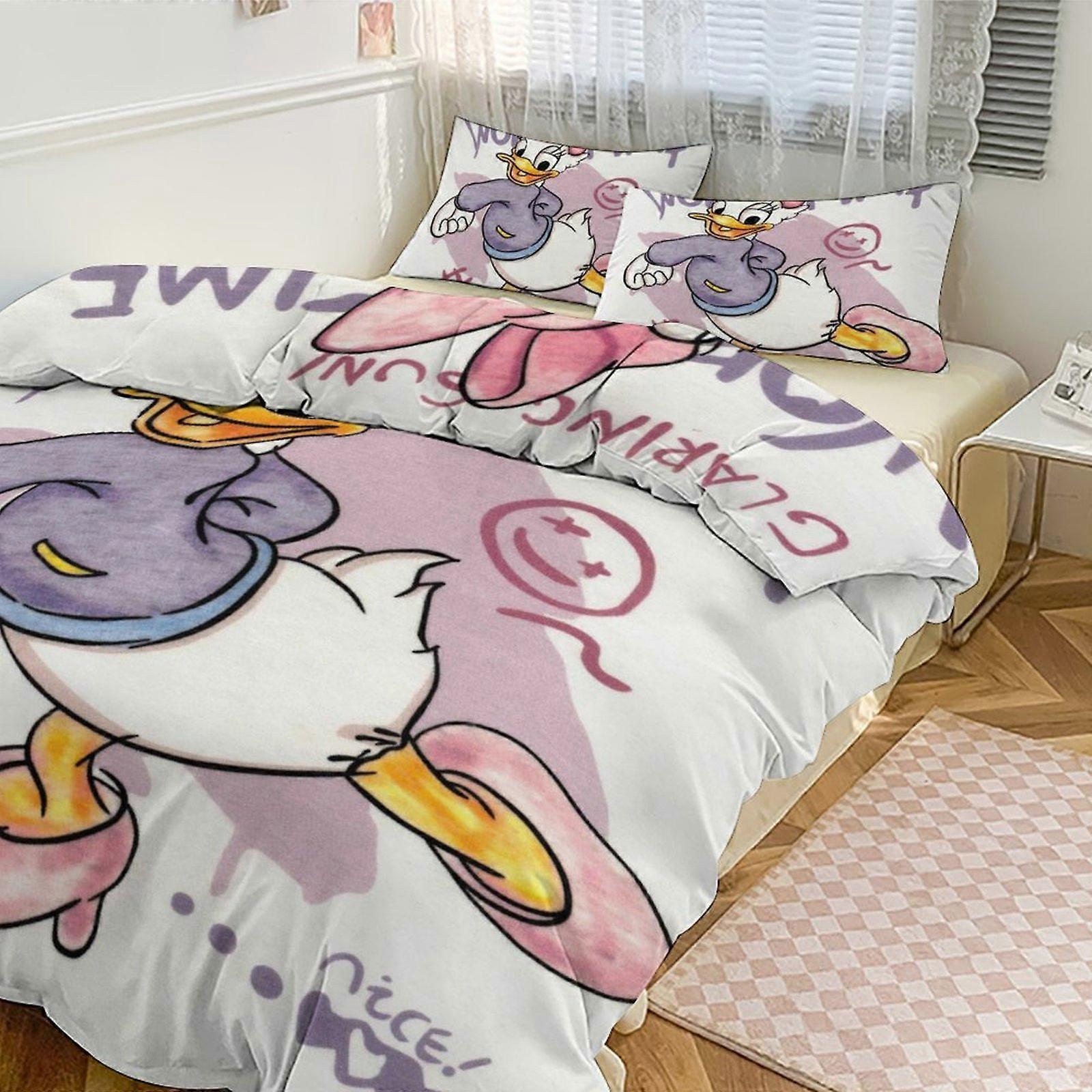 Yt472 Daisy Duck Print Bedding Set Pattern Duvet Cove Set 3 Pieces 1 Quilt Cover And 2 Pillowcases for Women Men Teens Multiple sizes to choose from C